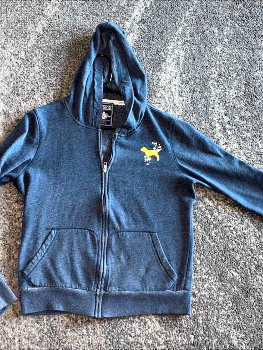 PINK Victoria's Secret Full Zip Graffiti Love Pink Dog Logo Hoodie Blue & Yellow